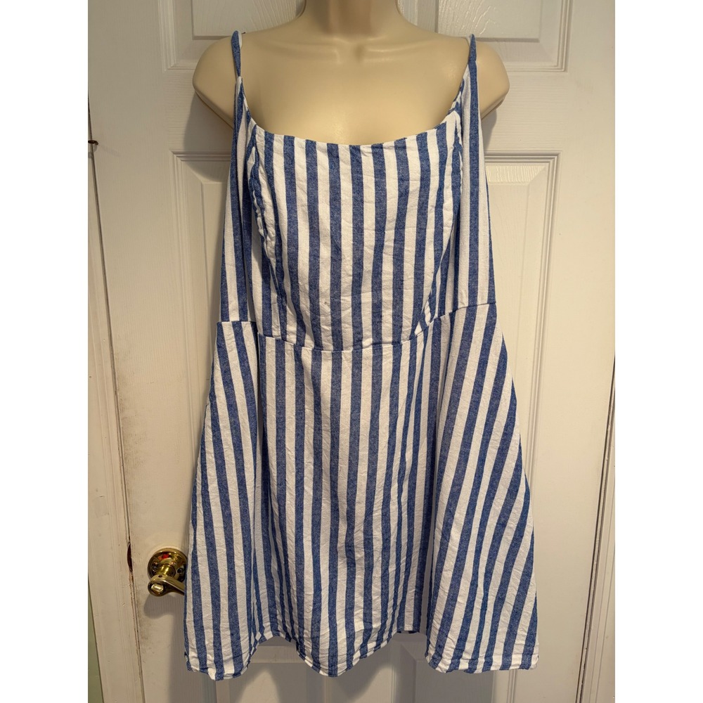 Old Navy Blue White Striped Linen Blend Smocked Mini Dress Plus Size 2X